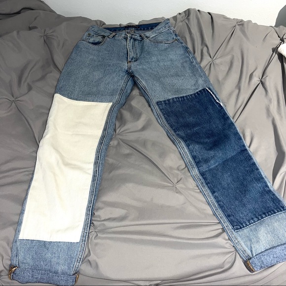 Rare Brandy Melville Kenzo Denim Two-Tone Patch Jeans - Picture 6 of 8